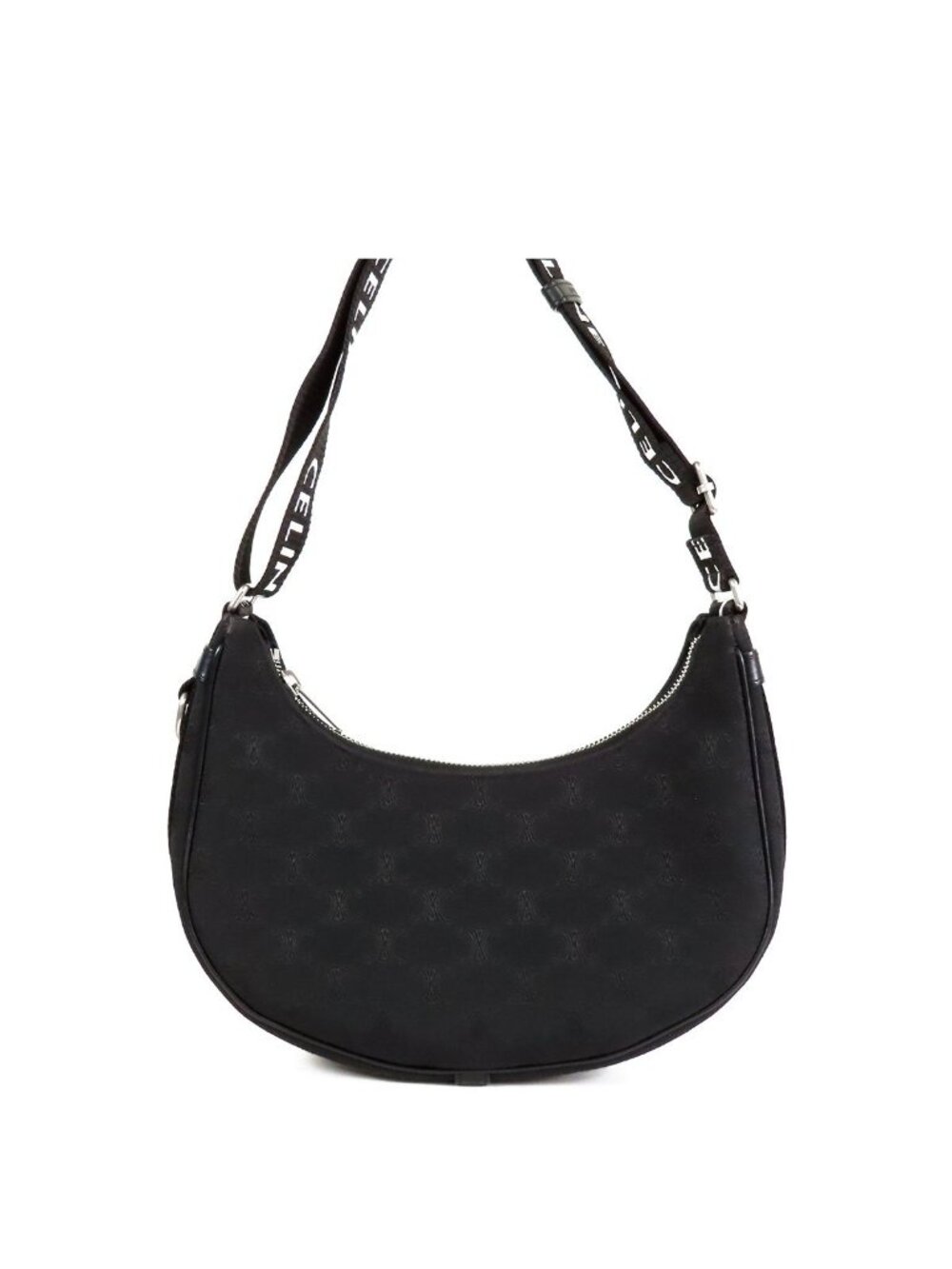 Celine Ava Black Canvas Jacquard Taurillon Hobo Medium Shoulder Bag